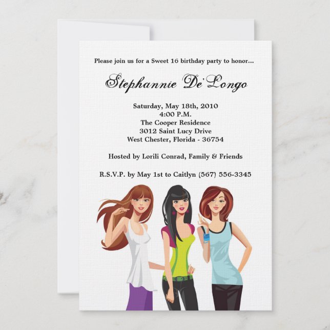 Invitation 5x7 Adolescents Ado Sweet 16 Anniversaire Invitati (Devant)
