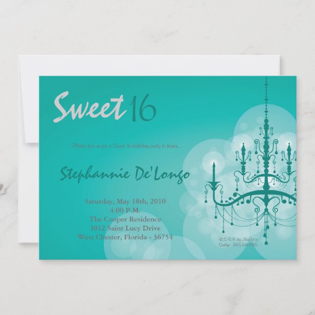 Invitation 5x7 Aqua Chandelier Sweet 16 Anniversaire Invitati (Devant)