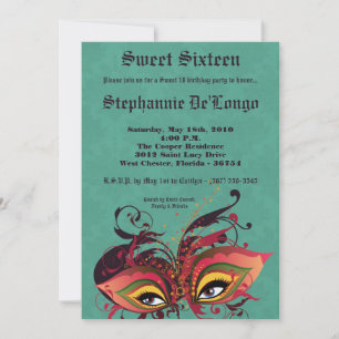 Invitation 5x7 Aqua Masquerade Sweet 16 Anniversaire Invitati