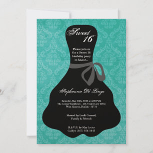 Invitation 5x7 Aqua Robe Turquoise Sweet 16 Anniversaire Invi