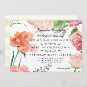 Invitation 5x7 Aquarelle moderne Rose Mariage de fleurs