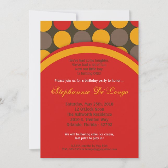 Invitation 5x7 Automne Automne Polka Point Anniversaire Parti (Devant)