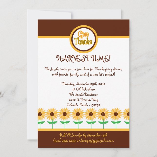 Invitation 5x7 Automne Automne Soleil Fleur Thanksgiving Invi (Devant)