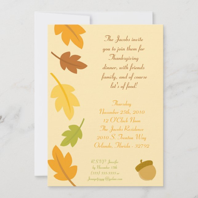 Invitation 5x7 Automne Feuilles d'automne Thanksgiving Invita (Devant)