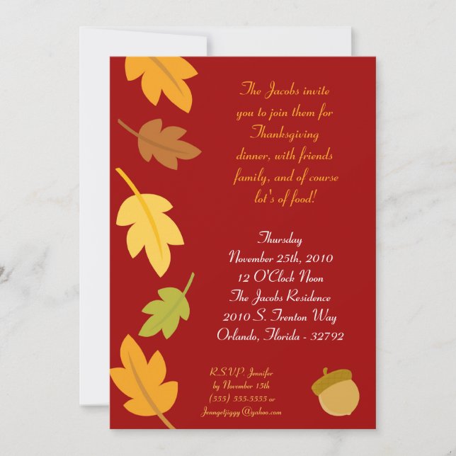 Invitation 5x7 Automne Feuilles d'automne Thanksgiving Invita (Devant)