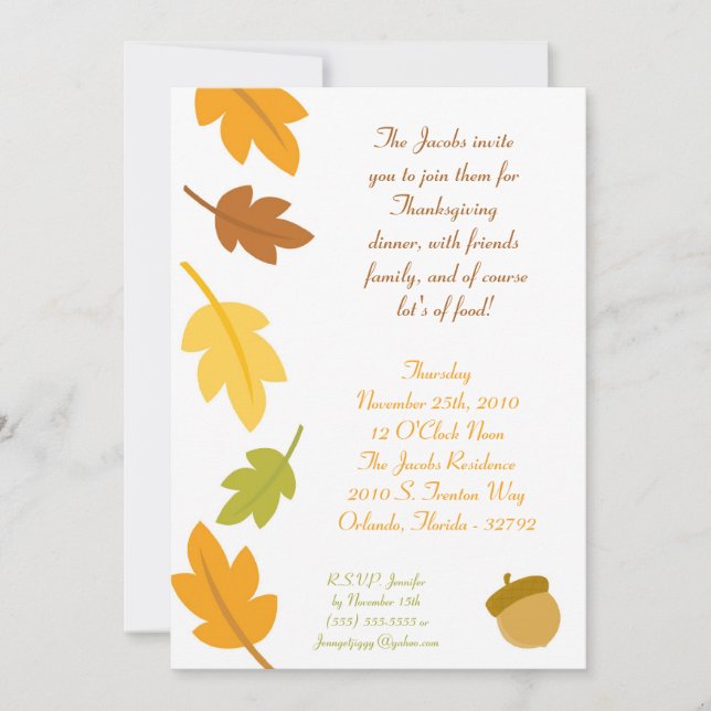 Invitation 5x7 Automne Feuilles d'automne Thanksgiving Invita (Devant)