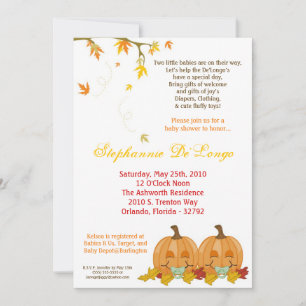 Invitation 5x7 Automne Leaves TWIN TWINS Baby shower Invitati
