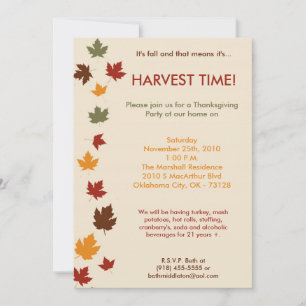 Invitation 5x7 Automne Quitte la récolte Thanksgiving Invitat
