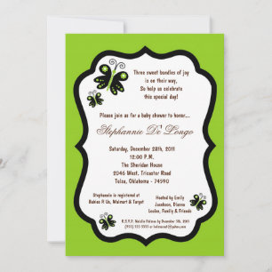 Invitation 5x7 Baby shower à papillon vert électrique