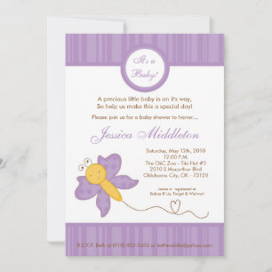 Invitation 5x7 Baby shower à papillons mauve de printemps Inv