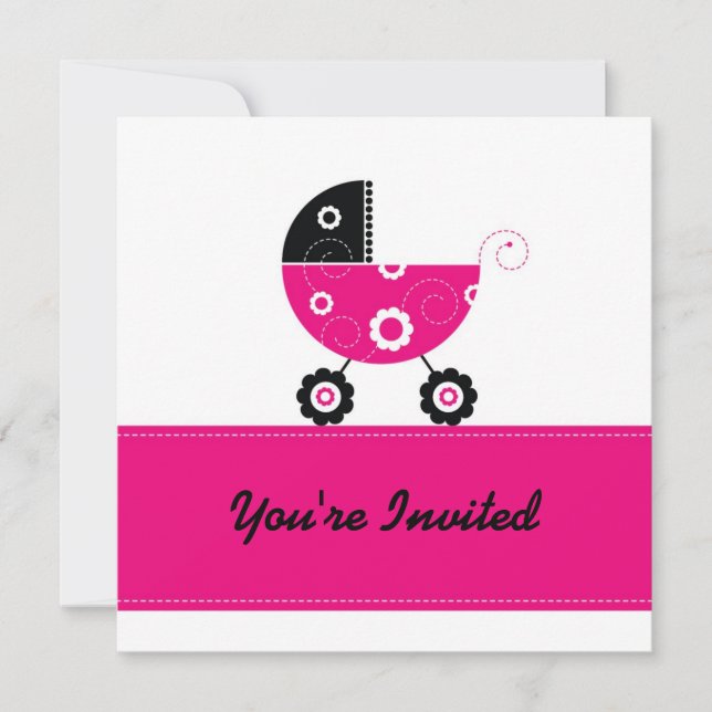Invitation 5x7 Baby shower Buggie rose chaud (Devant)