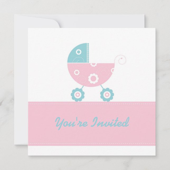 Invitation 5x7 Baby shower Buggie rose pâle (Devant)