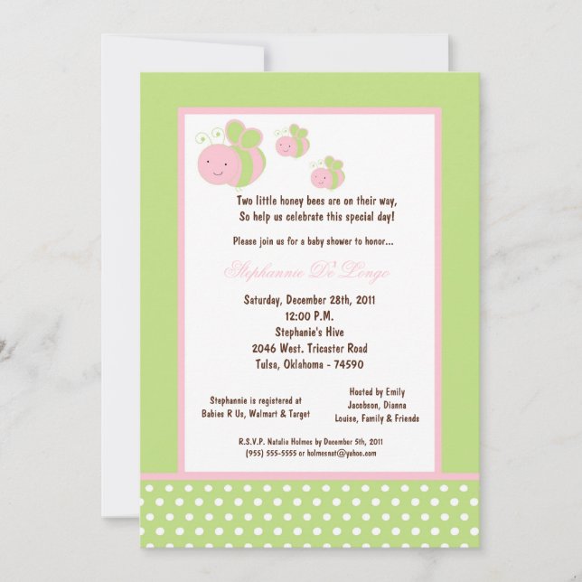 Invitation 5x7 Baby shower d'abeilles de miel vert clair (Devant)
