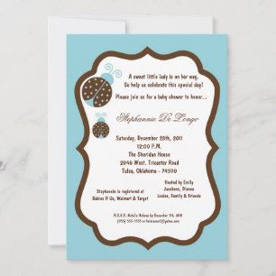 Invitation 5x7 Baby shower de bug bleu clair Lady