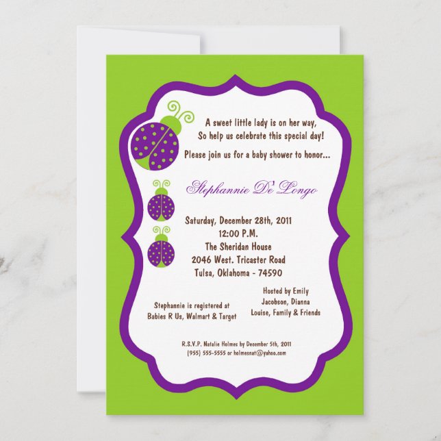 Invitation 5x7 Baby shower de bug vert électrique (Devant)