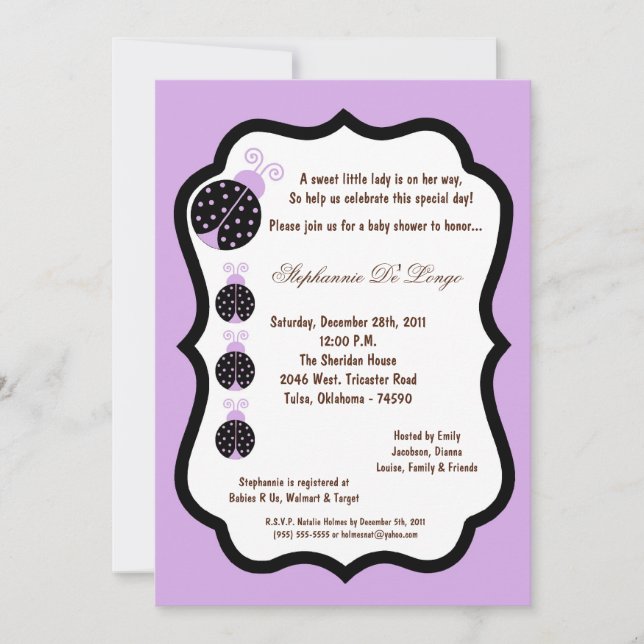 Invitation 5x7 Baby shower de buissons mauves légers (Devant)