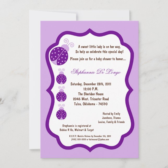 Invitation 5x7 Baby shower de buissons mauves légers (Devant)
