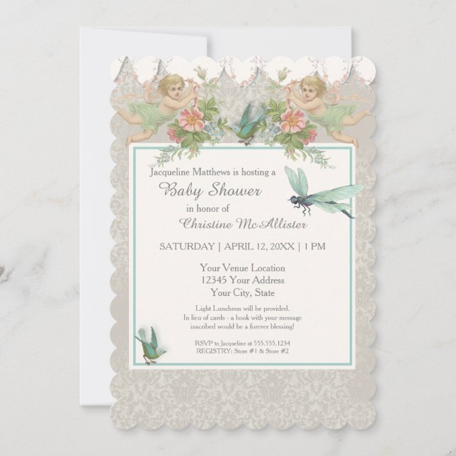 Invitation 5x7 Baby shower d'invitation papier Fée (Dos)