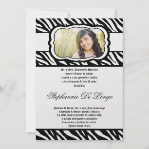 Invitation 5x7 Blac Zebra Imprimer Patter Quinceanera Invitat