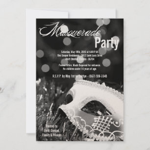 Invitation 5x7 Black Masquerade Sweet 16 Anniversaire Invitat