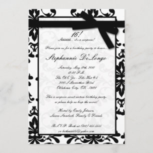 Invitation 5x7 Black White Damas Sweet 16 Anniversaire Invita