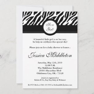 Invitation 5x7 Black White Zebra Imprimer Baby shower Invitat