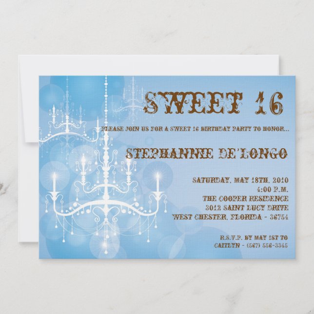 Invitation 5x7 Bleu Chandelier Sweet 16 Anniversaire Invitati (Devant)
