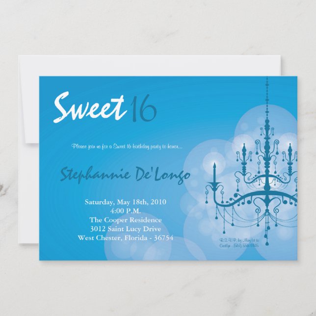 Invitation 5x7 Bleu Chandelier Sweet 16 Anniversaire Invitati (Devant)
