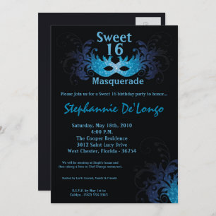 Invitation 5x7 Blue Masquerade Sweet 16 Anniversaire Invitati