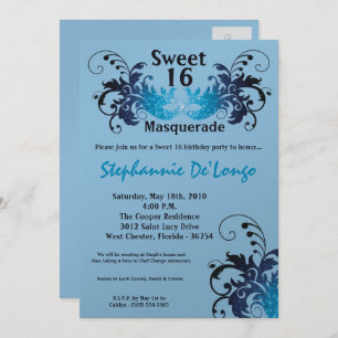 Invitation 5x7 Blue Masquerade Sweet 16 Anniversaire Invitati