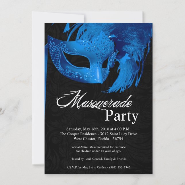 Invitation 5x7 Blue Masquerade Sweet 16 Anniversaire Invitati (Devant)