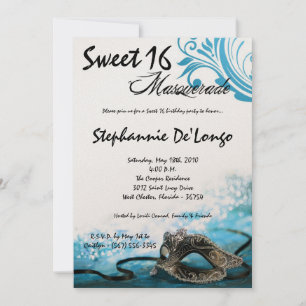 Invitation 5x7 Blue Masquerade Sweet 16 Anniversaire Invitati