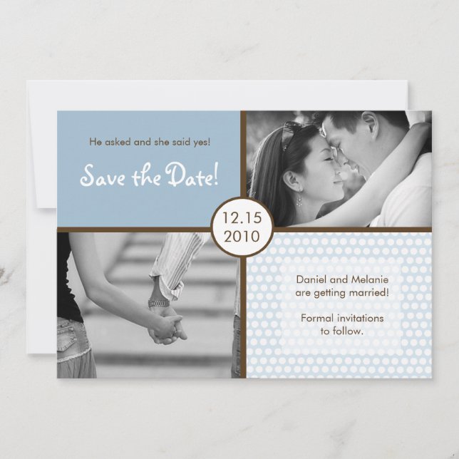 Invitation 5x7 Blue Polkadot Photo Enregistrer la date Annonc (Devant)