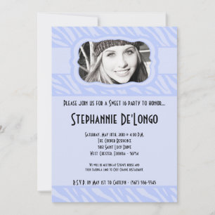 Invitation 5x7 Blue Zebra PHOTO Sweet 16 Anniversaire Invitat