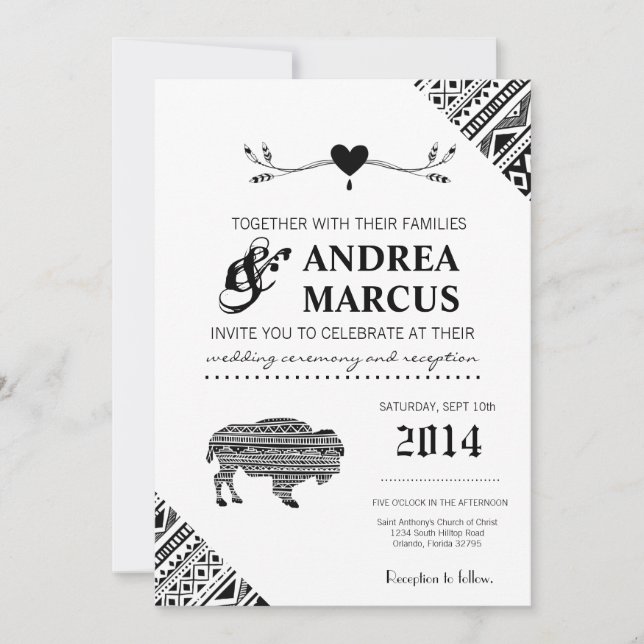 Invitation 5x7 Boho Buffalo Tribal Motif Bohemian Flèches (Devant)