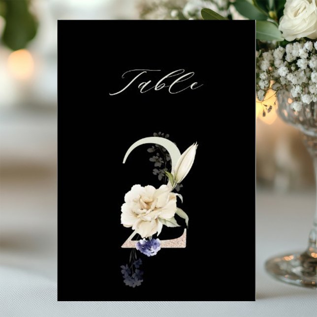 Invitation 5x7 Botanical Floral Number 2, Black Table Number (Créateur téléchargé)