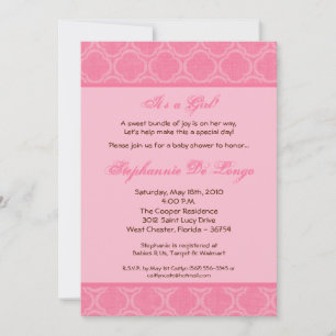 Invitation 5x7 Bubblegum Damask Imprimer Baby shower Invitati