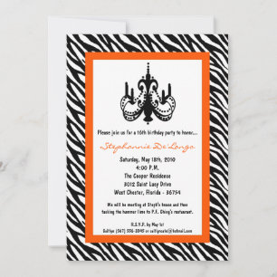 Invitation 5x7 Chandelier Oran Zebra 16e anniversaire Invitat