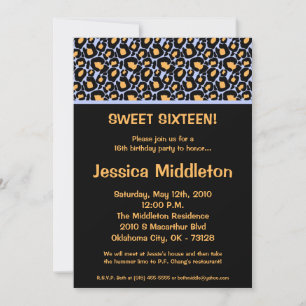 Invitation 5x7 Cheetah bleu clair 16ème anniversaire Invitati