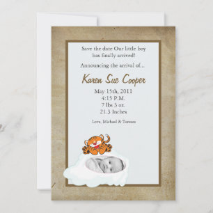 Invitation 5x7 Circle PHOTO Baby Boy & Tiger Baby Show