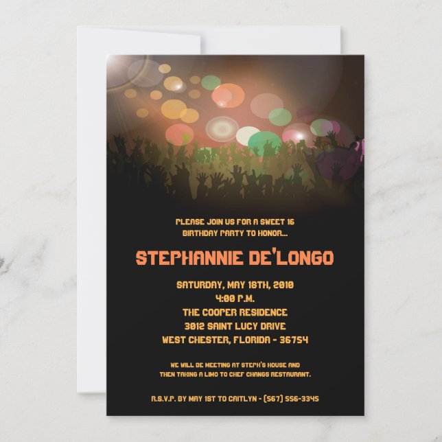 Invitation 5x7 Concert Band Aren Sweet 16 Anniversaire Invita (Devant)
