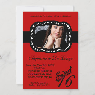 Invitation 5x7 Crimso Red Band PHOTO Sweet 16 Anniversaire In