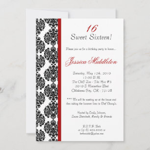 Invitation 5x7 Crimson Red Damask Anniversaire Party Invitati