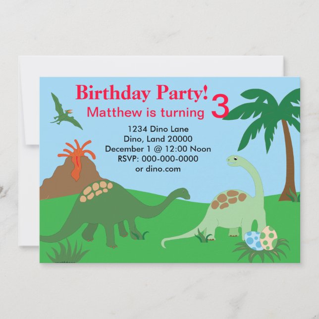 Invitation 5x7 d'anniversaire de dinosaure (Devant)
