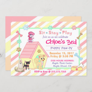 Invitation   5x7 d'anniversaire de partie de chiot