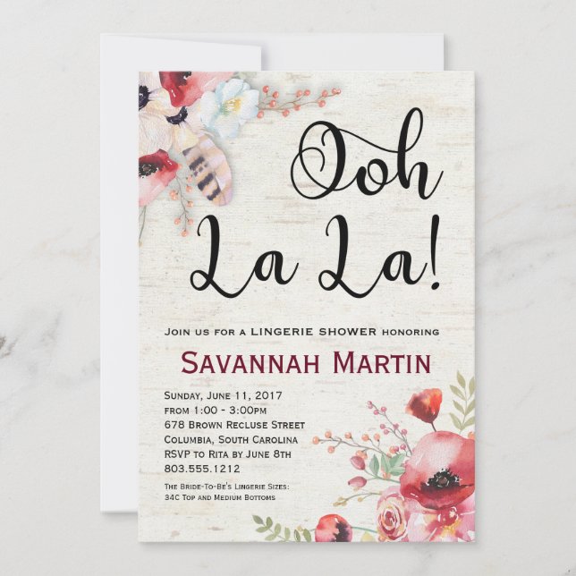 Invitation 5x7 de douche de lingerie de bouleau de (Devant)