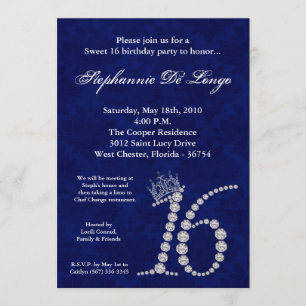 Invitation 5x7 Diamond Saphire Sweet 16 Anniversaire Invitati