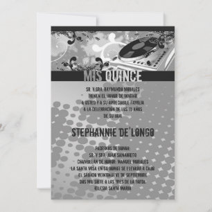 Invitation 5x7 DJ gris tournent l'invitation de Quinceanera