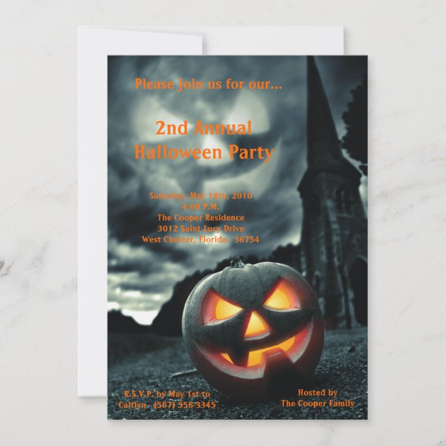 Invitation 5x7 Éffrayant Citrouille Halloween Costume Invitat (Devant)