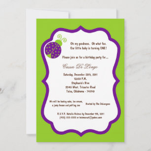 Invitation 5x7 Electric Green Lady Bug Anniversaire Invitatio